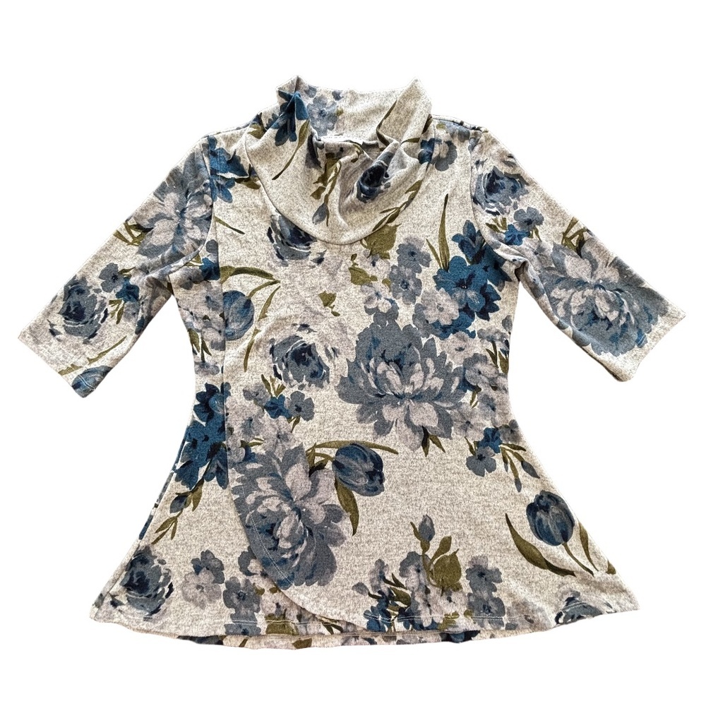 Marvella made in Canada half sleeve floral pattern cowl neck top size M